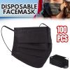 100 PCS Face Mask Non Medical Surgical Disposable 3Ply Earloop Mouth Cover Black