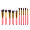 10 pcs makeup brush set  Portable fashion high-end beauty tool set (Pink Golden) with bag