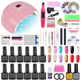 LNWPYH Nail Set UV LED Lamp Dryer With 18/12 pcs Nail Gel Polish Kit Soak Off Manicure Tools Set electric Nail drill Nail Tools (Color: X4 12 fixed color)