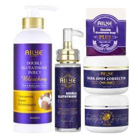 AILKE Whitening Skin Care Set, With Double-Glutathione, Skin Glowing Serum, Black Skin Soap, Skin Barrier Repair Moisturizer (Color: 5 in 1)