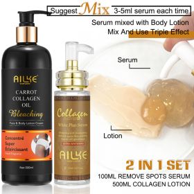 AILKE Skin Glowing Face Serum, Moisturizing, Even Skin Tone, With Organic Collagen, Skin Lightening Body Serum (NET WT: Lotion and Seum)