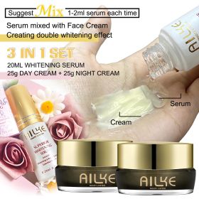 AILKE Brightening Day & Night Face Cream, Reduce Facial Stains, Clean Skin With Collagen, Glutathione, For All Skin Types (Color: CREAM AND SERUM)