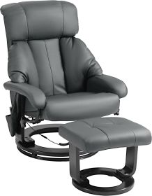 2024 New Massage Recliner Chair with Ottoman, 360¬∞ Swivel Recliner and Footstool, PU Leather with Side Pocket and Remote Control (Color: Grey)