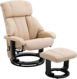 2024 New Massage Recliner Chair with Ottoman, 360¬∞ Swivel Recliner and Footstool, PU Leather with Side Pocket and Remote Control (Color: Beige)